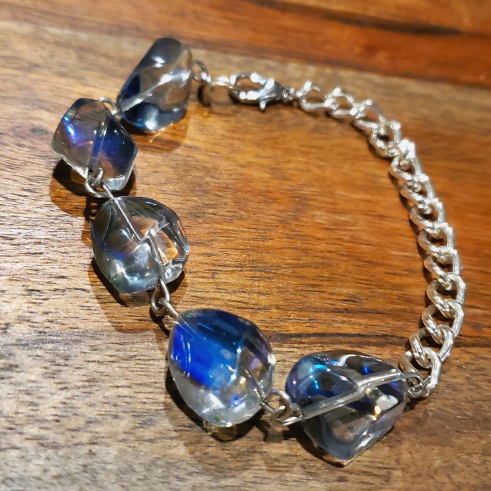 Irisidescent Beaded Silver Bracelet